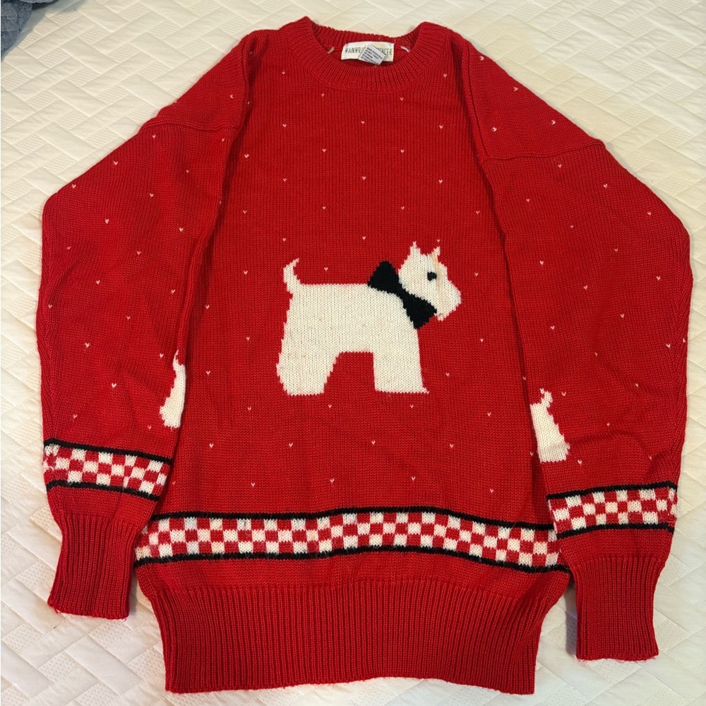 70s Vintage Wainwright & Spencer Red christmas sweater w/ scottie dog